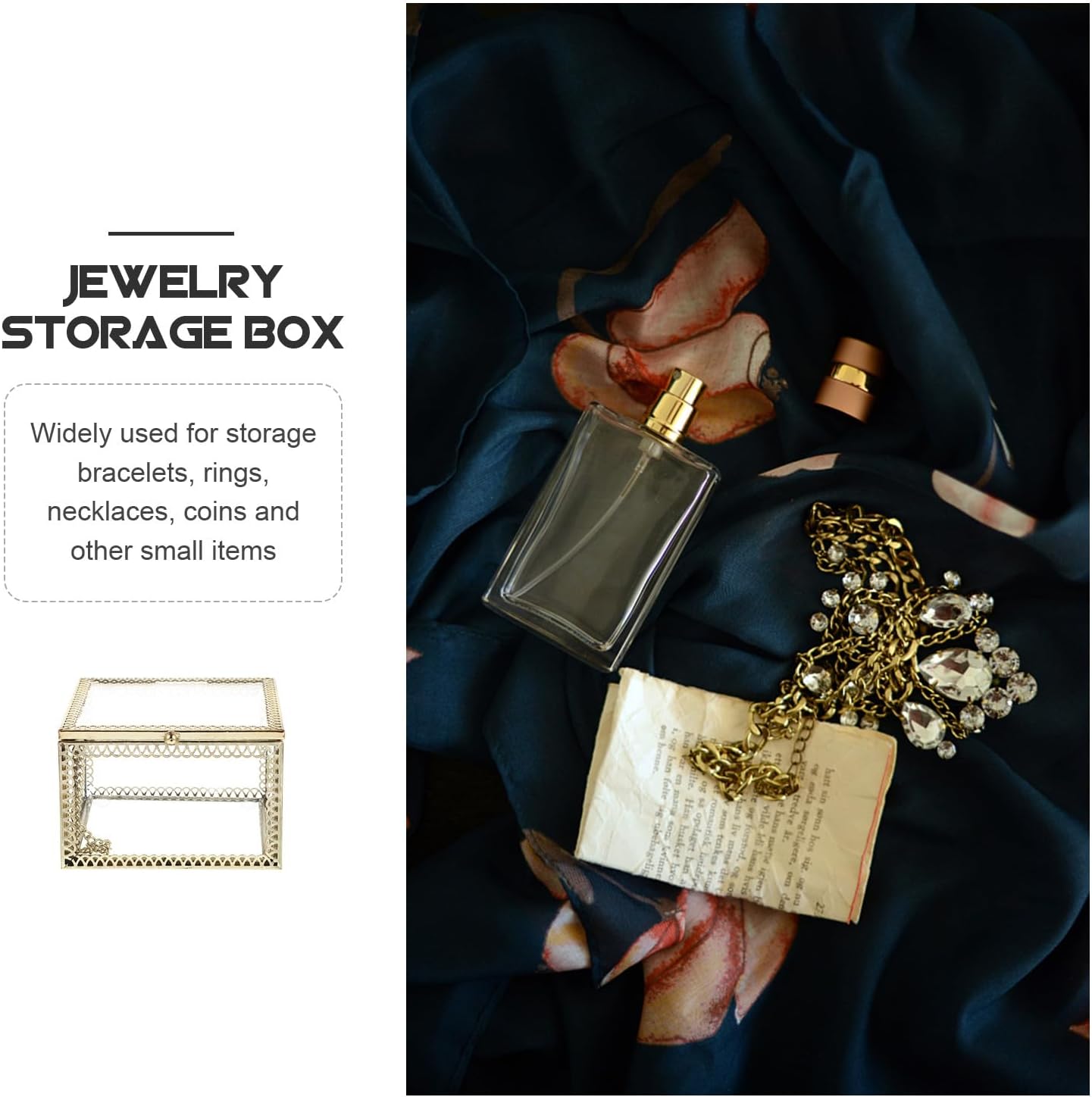 Abaodam Luxury Hollow Lace Gold Alloy Jewelry Box Display Case Square Desktop Organizer for Women’S Rings and Earrings Storage image 4
