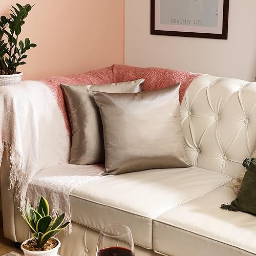 Miniatura 8 de Paquete de 2 fundas de almohada para sofá de 18 x 18 pulgadas, funda de almohada de satén suave, funda de cojín cuadrada sólida para sofá,