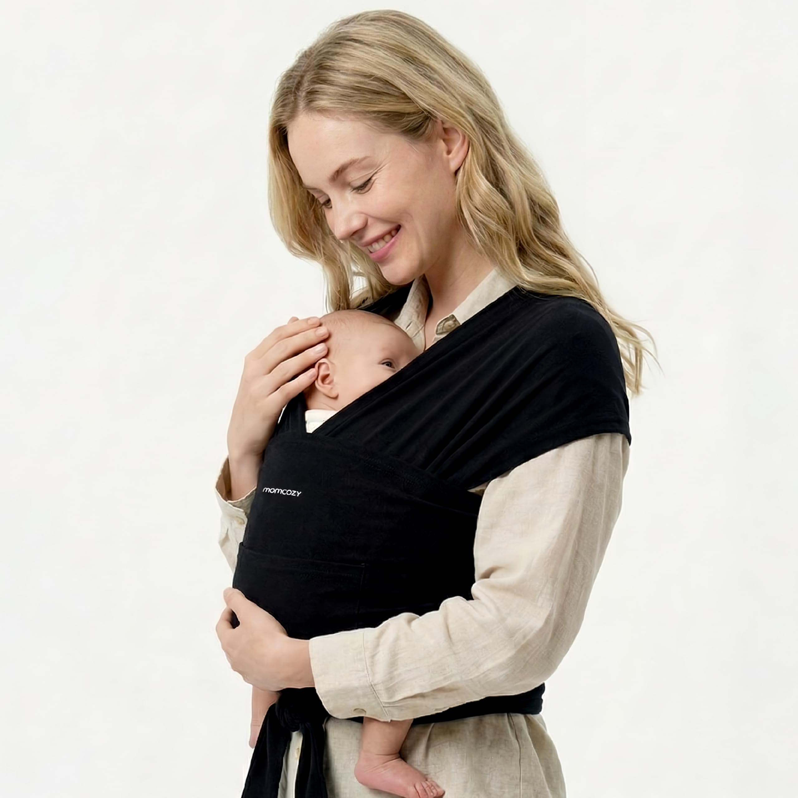 Momcozy Baby Wrap Carrier for 3.6-15kg, Easy to Wear Baby Sling Carriers from Newborn, Adjustable Baby Carriers for Newborn to Toddler, Black