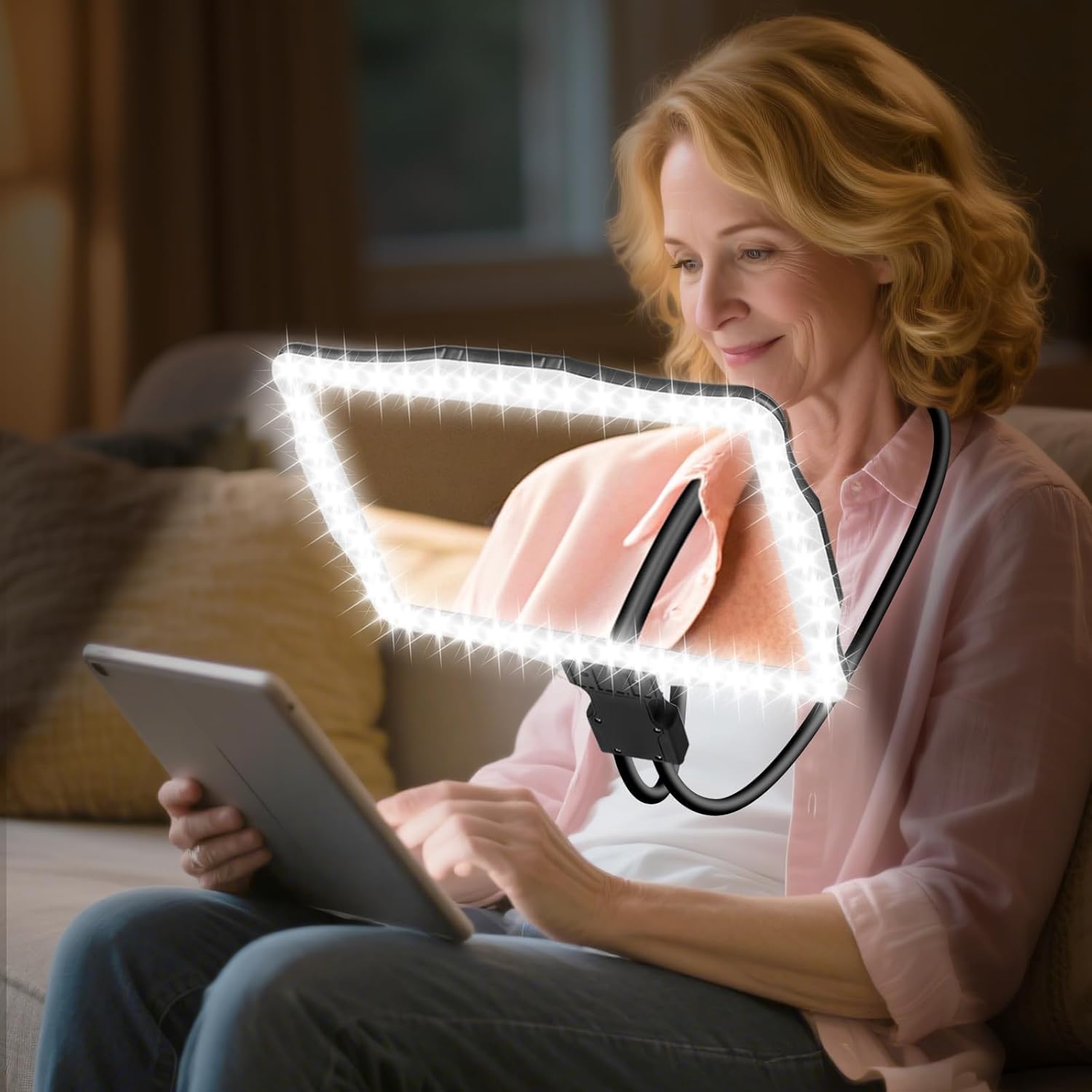 10X Hands-Free Rechargeable Magnifying Glass with 50 LED Lights - Large Neck Magnifier for Seniors Low Vision Reading