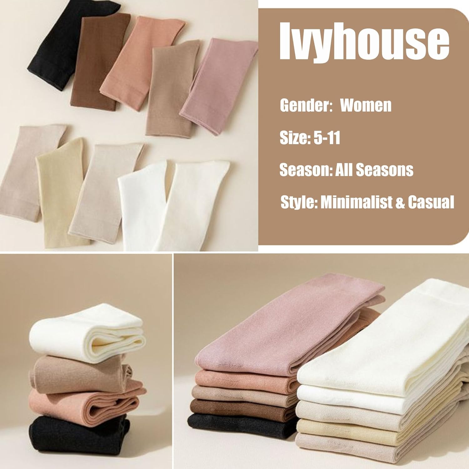 Ivyhouse Thin Crew Socks for Women - Dress Socks - Soft Cotton Socks - Crew Socks for Business Trouser Casual 3-6 Pairs - Image 5