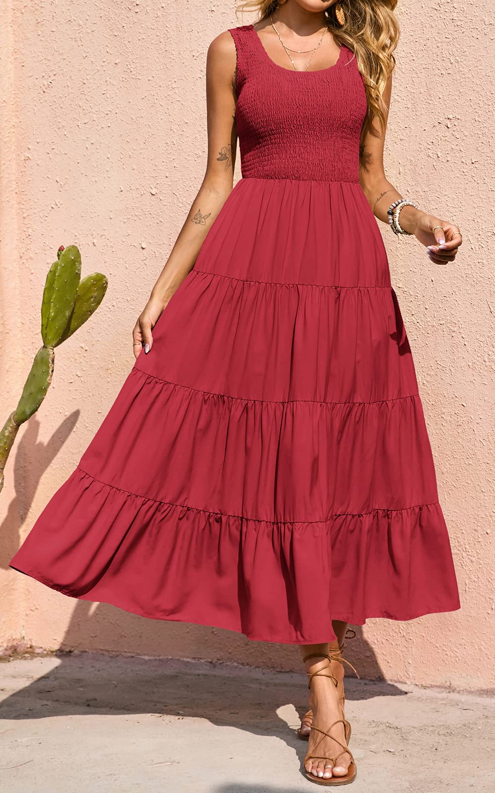 PRETTYGARDEN Smocked Tank Summer Dresses For Women 2025 Sleeveless Wedding Guest Dresses For Women Long Dress Vestido Informal Mujer
