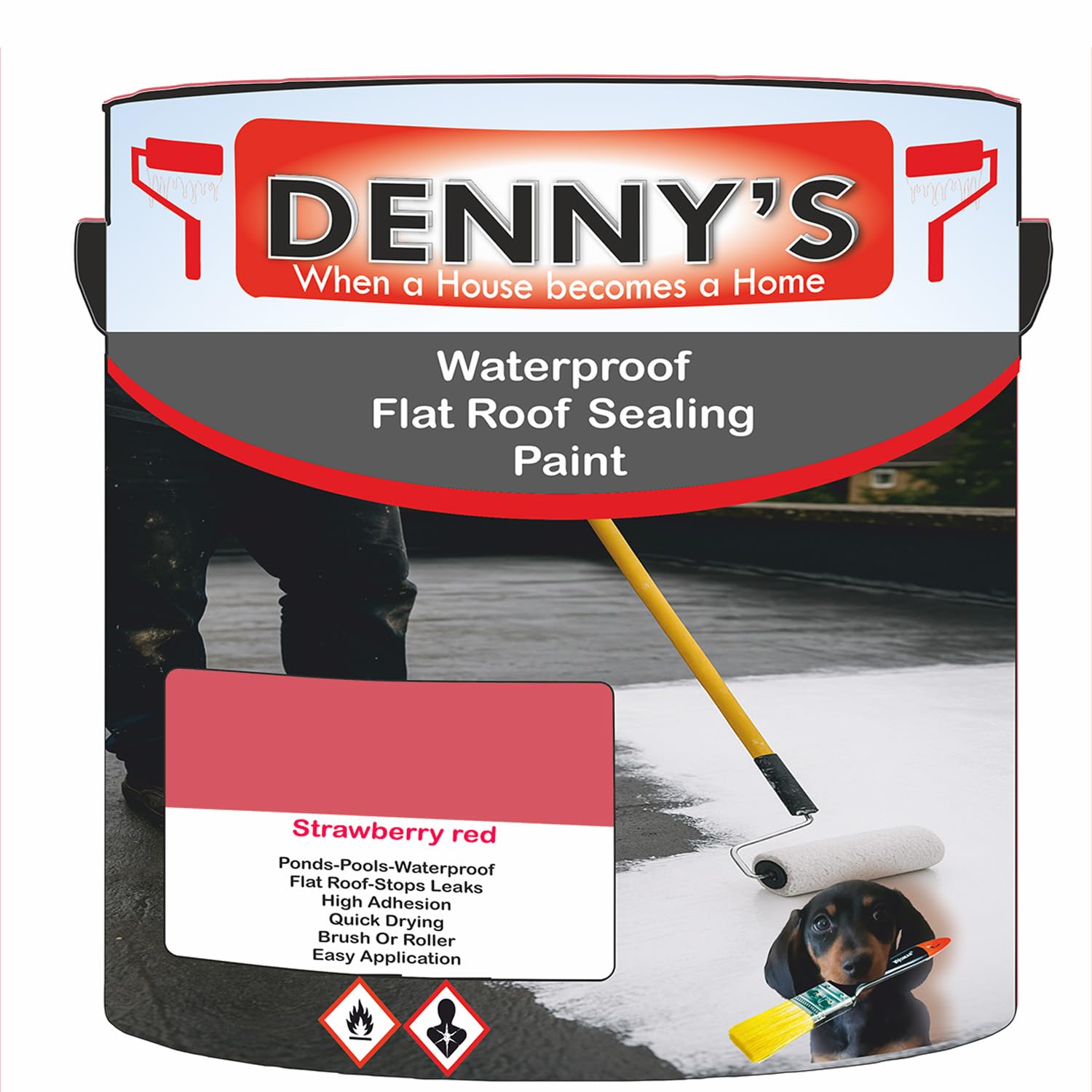 SCOOBYS PAINTS BACK IN THE MIX Chlorinated Rubber Flat Roof Paint – Waterproof Roof Sealer & Leak Repair Coating, Quick Drying, High Adhesion (Strawberry red, 2.5 Litre Tin) — image 1