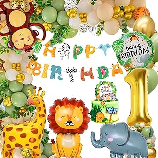 Décoration 1er anniversaire : décoration jungle et safari pour garçons et filles avec ballons et animaux de la forêt