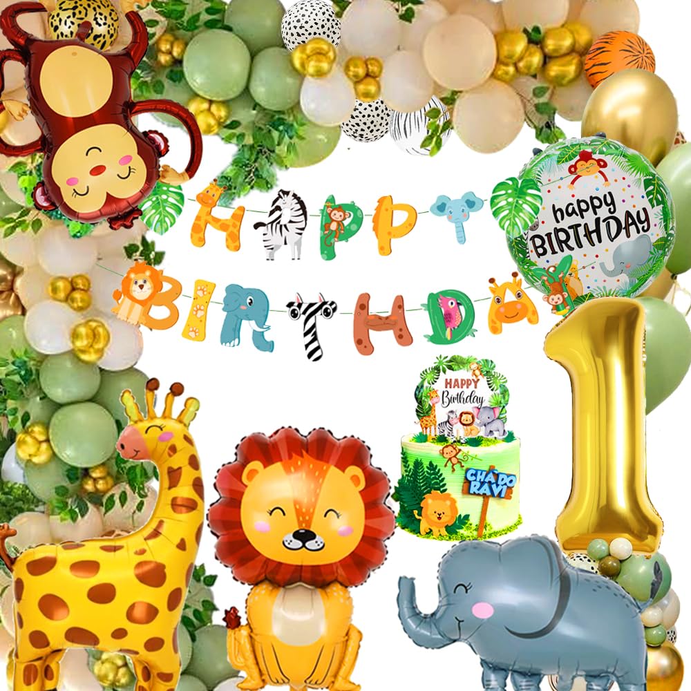 Kit Palloncini Per Compleanno Safari Giungla – 55 Pz Con Striscioni, Palloncini Animali E Numeri, Decorazione Fai-da-te A Tema Giungla Per Bambini E Ragazze