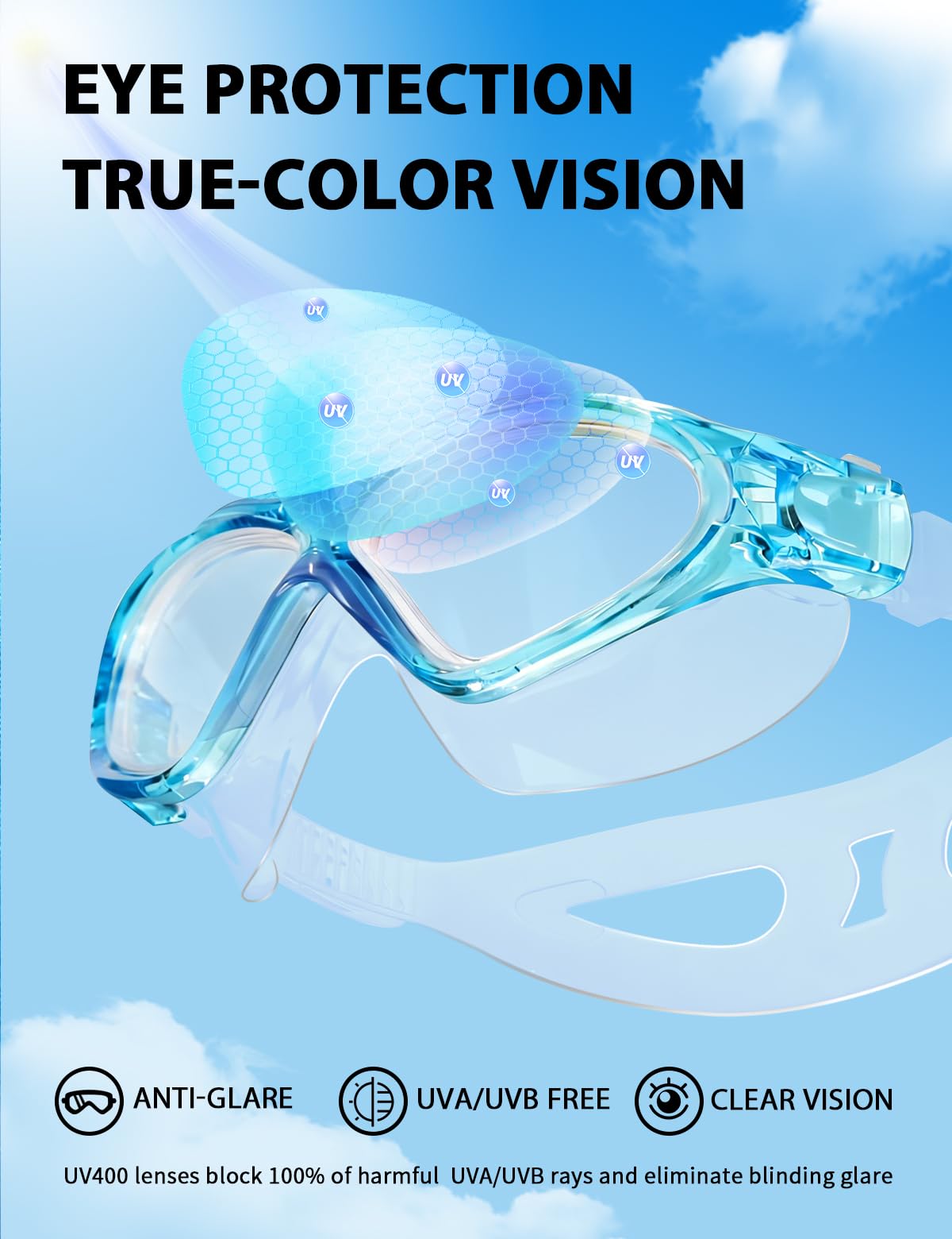 Lunettes de natation pour adulte - En silicone liquide - Anti-buée - Pour homme et femme - Avec vision claire à 180 ° - Anti-buée - Anti-buée - UV
