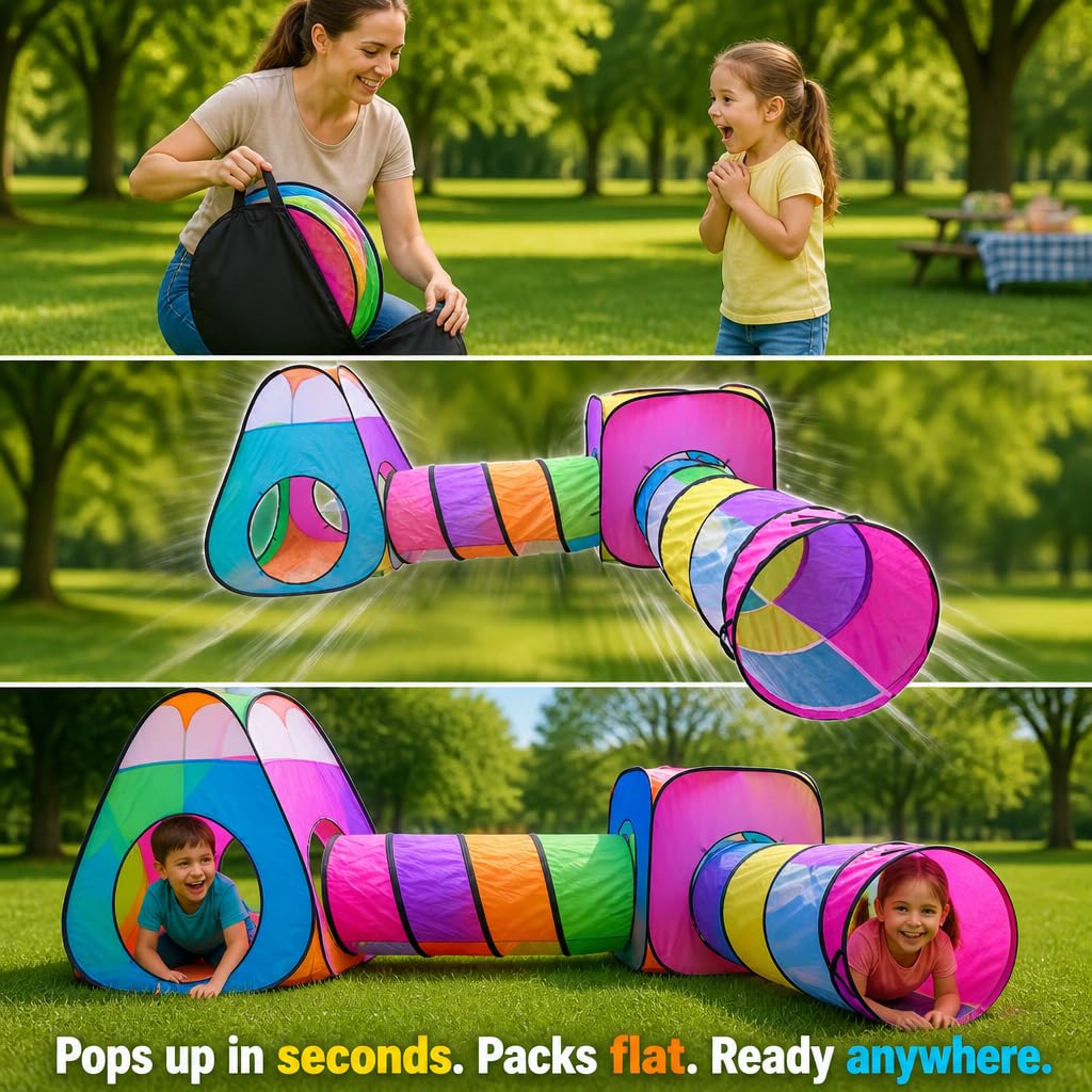 Pop Up Jouer Tente avec Tunnel, Balle Pit pour Enfants, Garçons, Filles, Bébés - Playhouse Intérieur/Extérieur 4 en 1