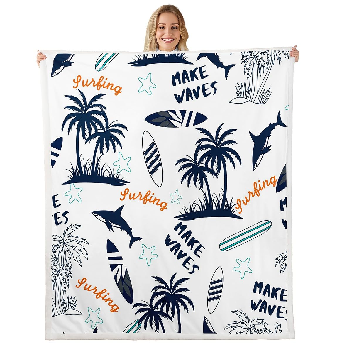 Homemissing Palmtree Flanell Fleecedecke Surfboard Surfing Sport Kuscheldecke Für Couch Reisen Sofa Hawaiianische Tropische Decke 150x200cm Hai Sterne Dekoration Wohndecke