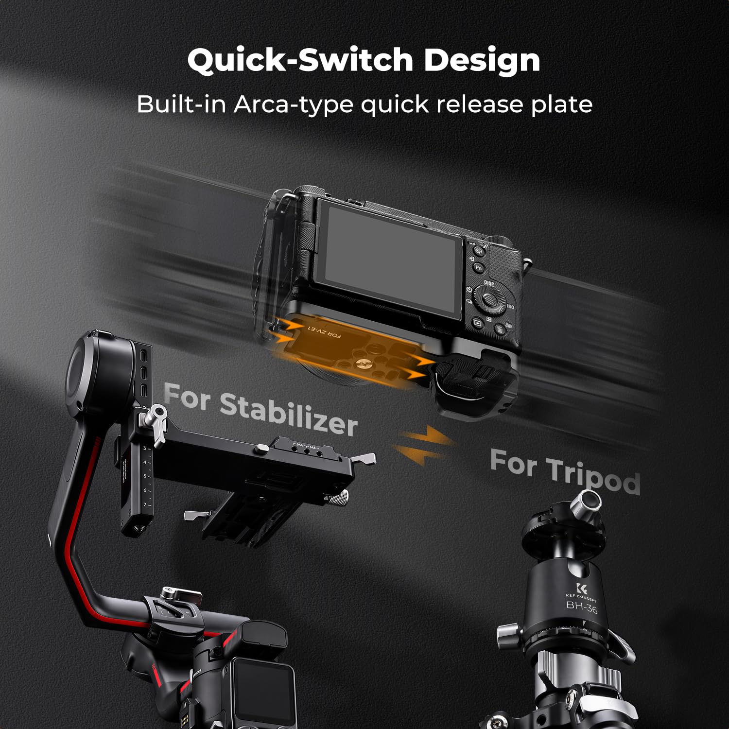 K&F CONCEPT Klatka na aparat kompatybilna z Sony ZV-E1 Ultralekka aluminiowa 135 g, mocne i stabilne z gwintem zimnym 1/4" i 3/8", silikonową podstawą, szybkim demontażem