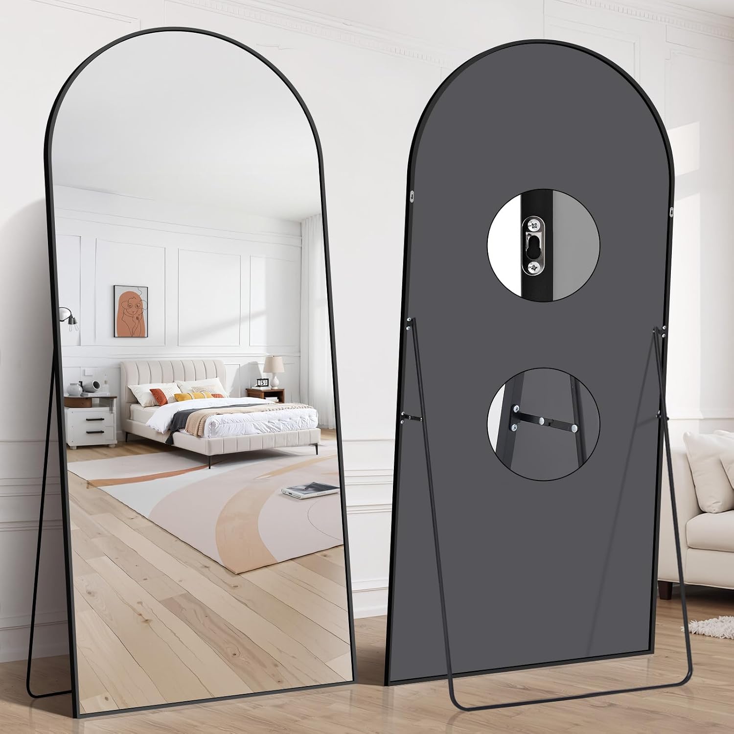 76"x34" Arched Full Length Mirror, Large Floor Mirror with Aluminum Alloy Frame Standing Hanging or Leaning Wall-Mounted Mirror, Vanity Mirror for Living Room and Bedroom,Black