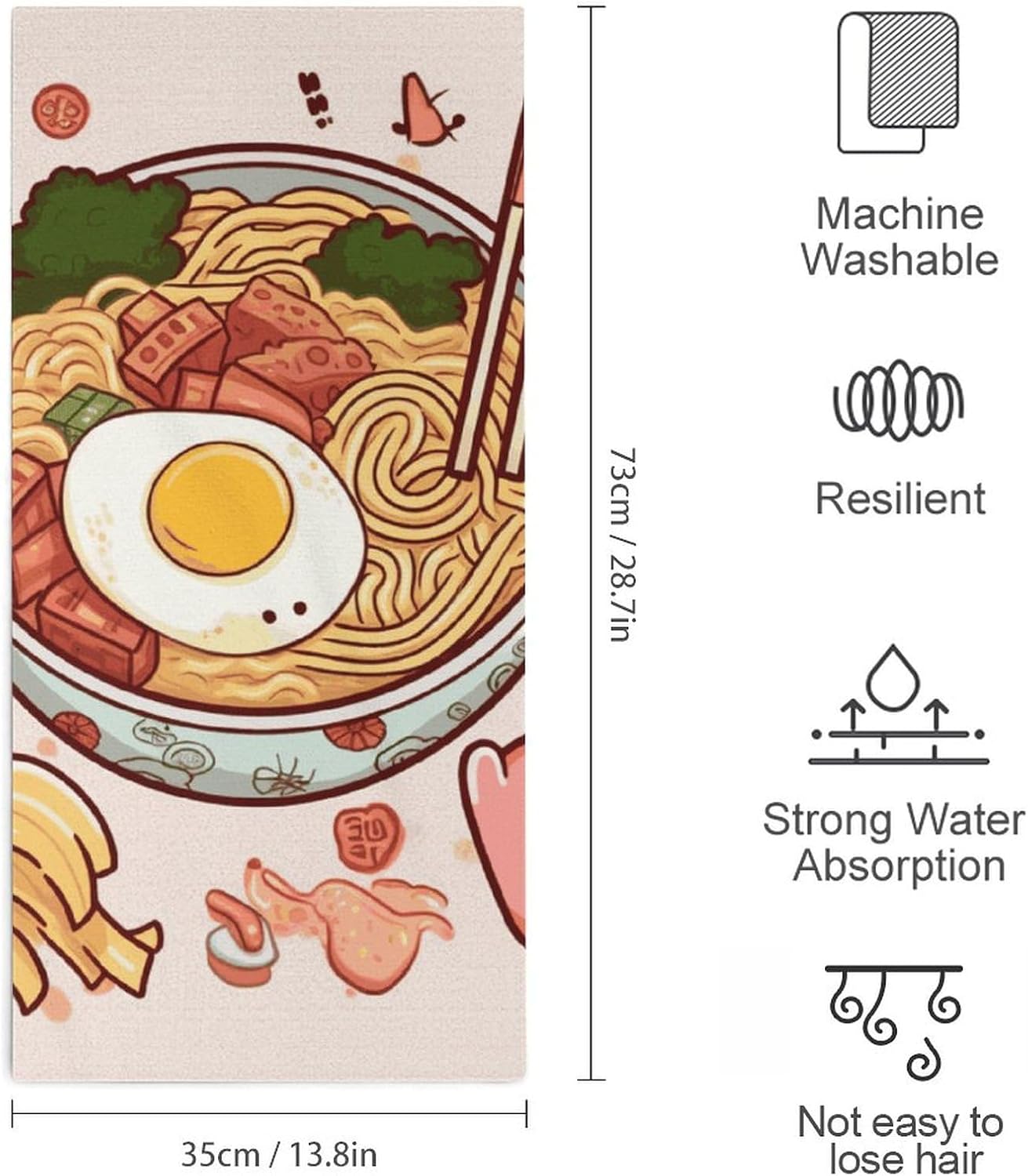 Big Bath Towels, Delicious Sweet Ramen Printed Beach Towel Kitchen Towels Absorbent Towel Bath Towels for Men and Women Daily Use at Home image 2