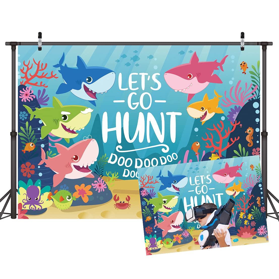 Buy LYWYGG 7x5FT Baby Shark Vinyl Backdrop Blue Ocean Shark Birthday