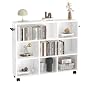 VECELO Book Cart, Library Wood Rolling Book Truck with Lockable Wheels, for Home Office, White