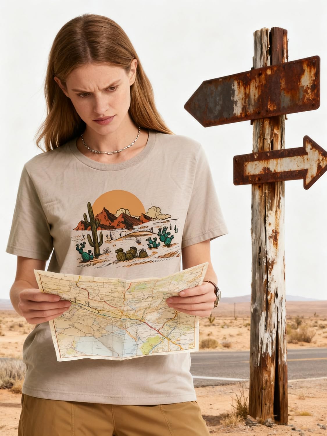 Road Trip Graphic Tees for Women Desert Cactus Highway Vintage Tees - Image 5