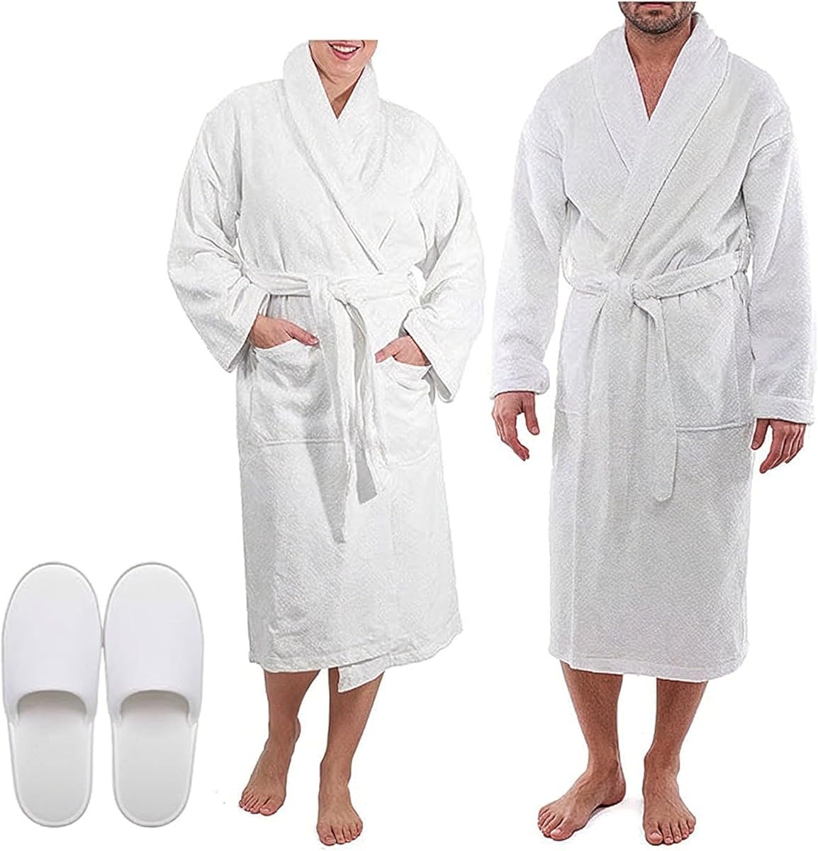 100% Egyptian Cotton Terry Toweling Bathrobe with complimentary Slippers, Hotel & Spa Quality Unisex Dressing Gown Bath Robes for Men & Women