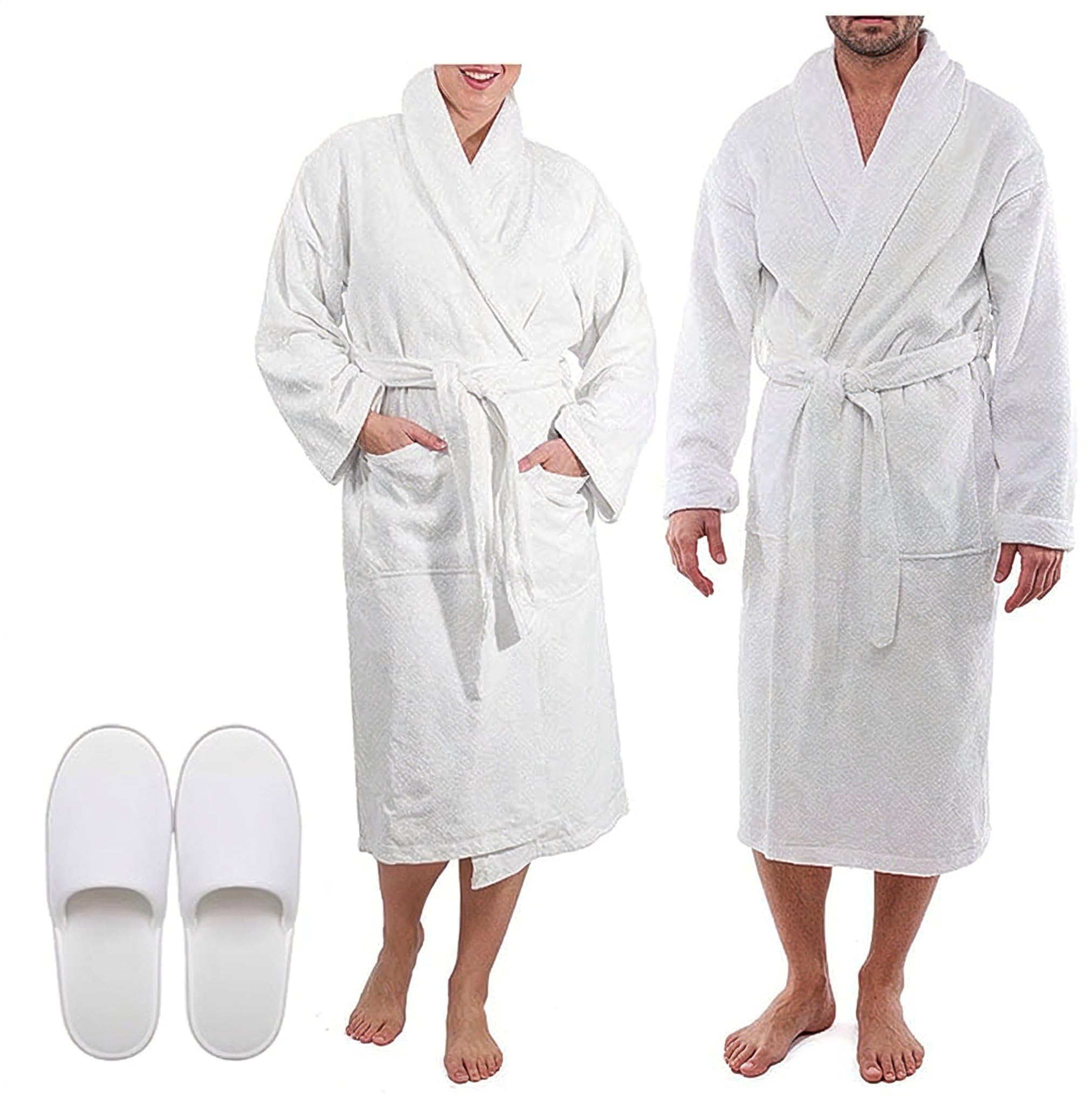 100% Egyptian Cotton Terry Toweling Bathrobe with complimentary Slippers, Hotel & Spa Quality Unisex Dressing Gown Bath Robes for Men & Women