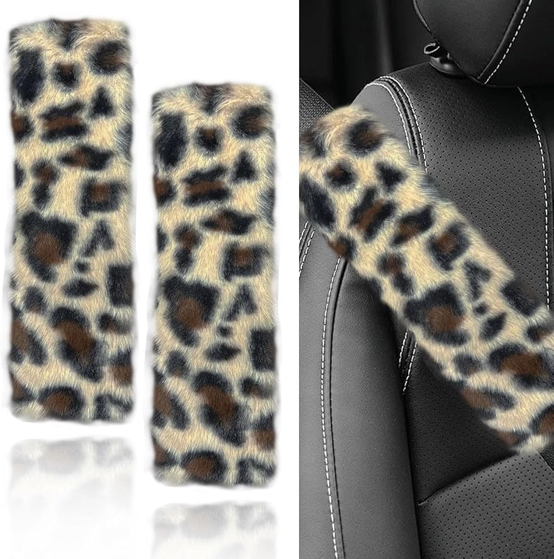 Capa para Cinto de Segurança Automotivo Deaelf com Estampa de Leopardo Bege – 2 unidades