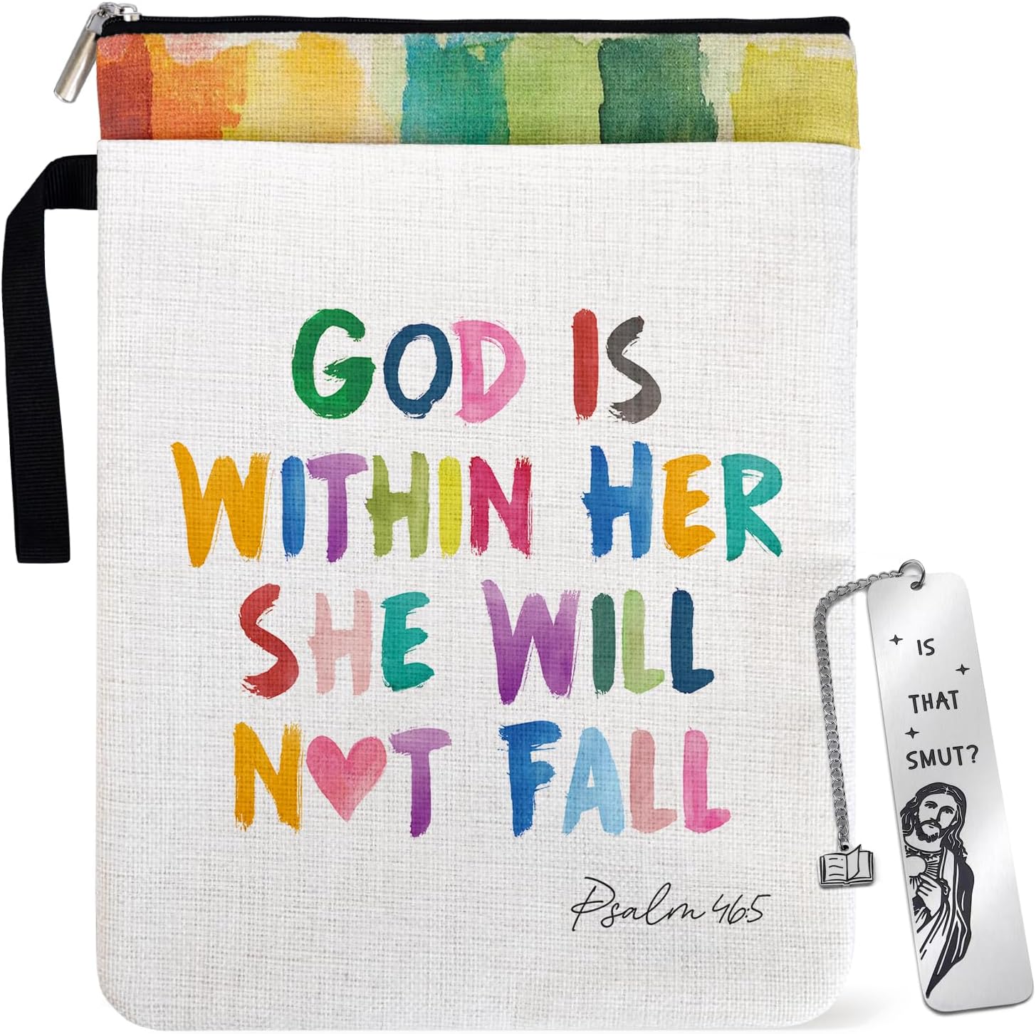 Religiou Encourage Christian Psalm 46:5 Book Sleeve Gifts for Women Book Lovers Teachers Students – God is Within Her She Will Not Fail, Graduation Birthday Reading Day Bible Book Cover Gifts