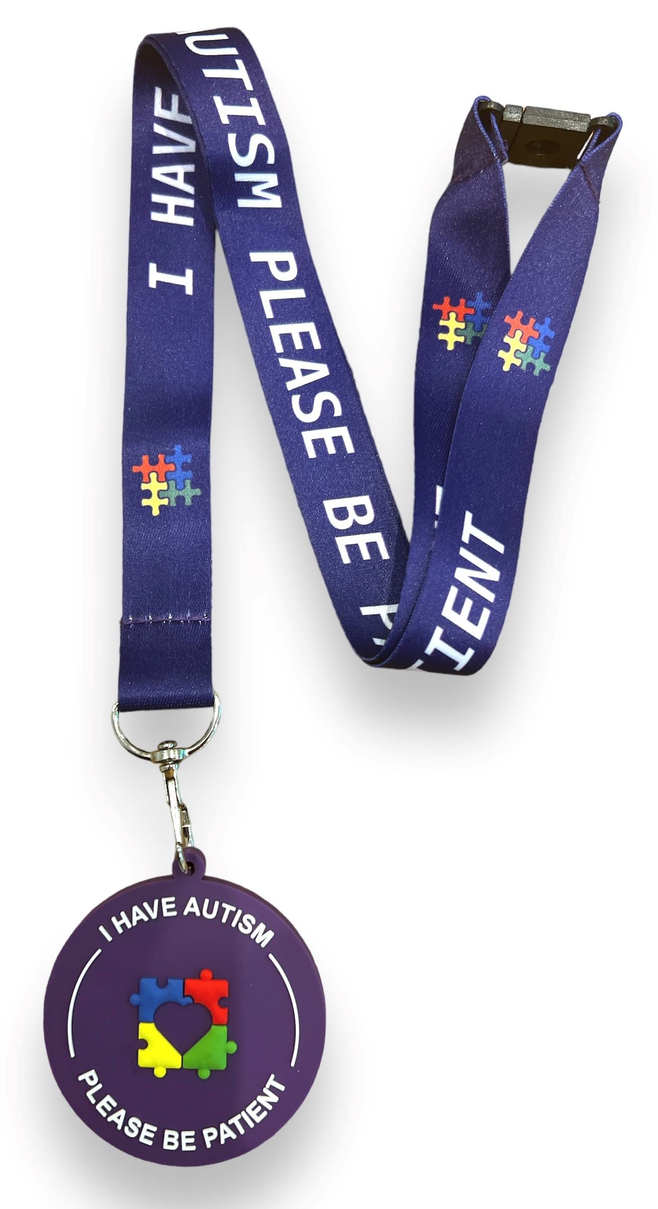 PAC Supplies Global Autism Awareness Lanyard - I have Autism Please Be Patient With Matching PVC 3D Visual Lanyard Disc Tag (Purple)