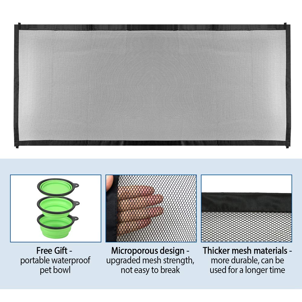 Magic Dog Gate, 2020 Brand Perforated Hook Pet and Baby Safety Gate Portable Folding Mesh Magic Guard Install Anywhere 70.9x28.3(in) with 4 Sets Screw, 8 Firmly Hooked 1Folding Dog Bowl