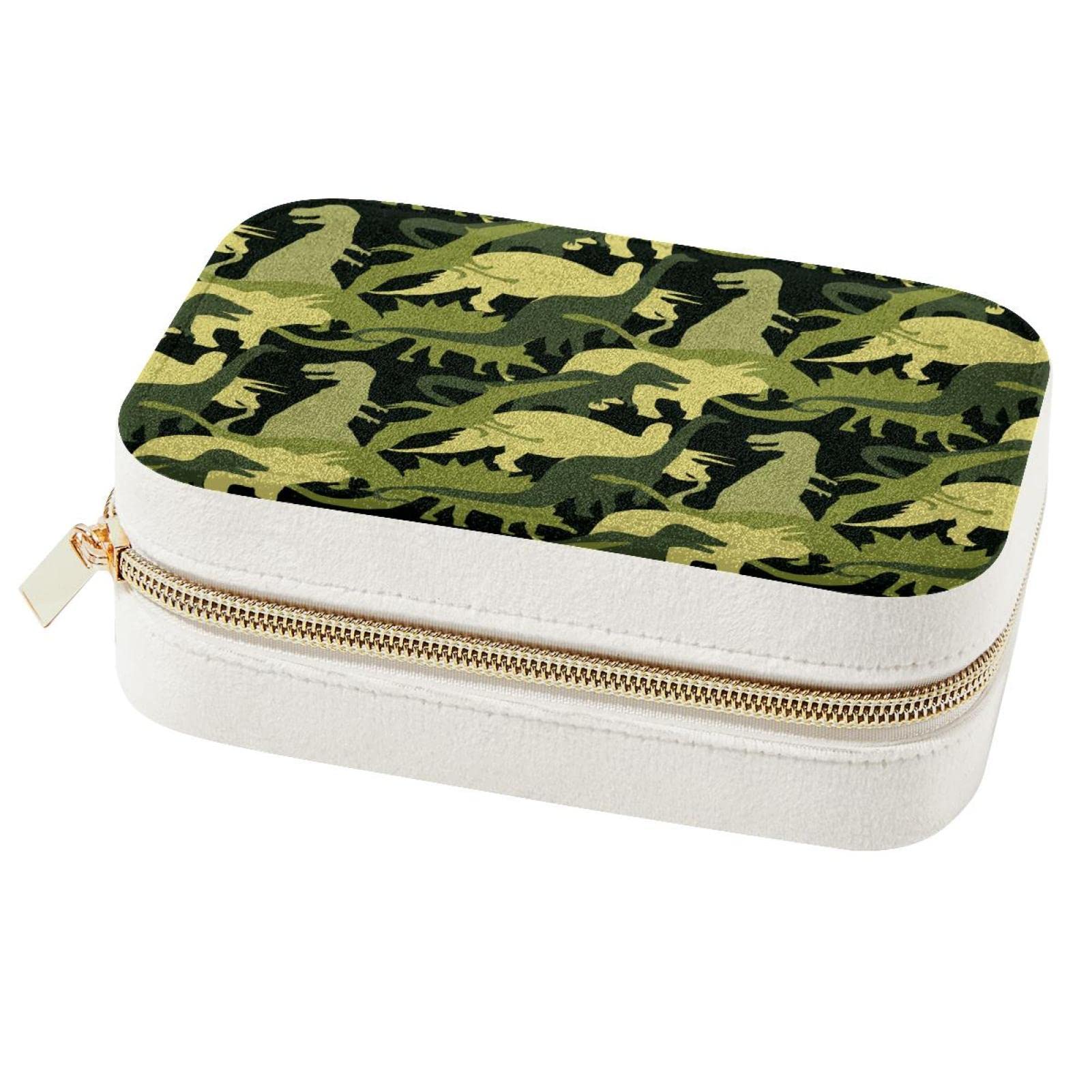 Boîte rangement bijoux portable verte dinosaure pour fille et femme