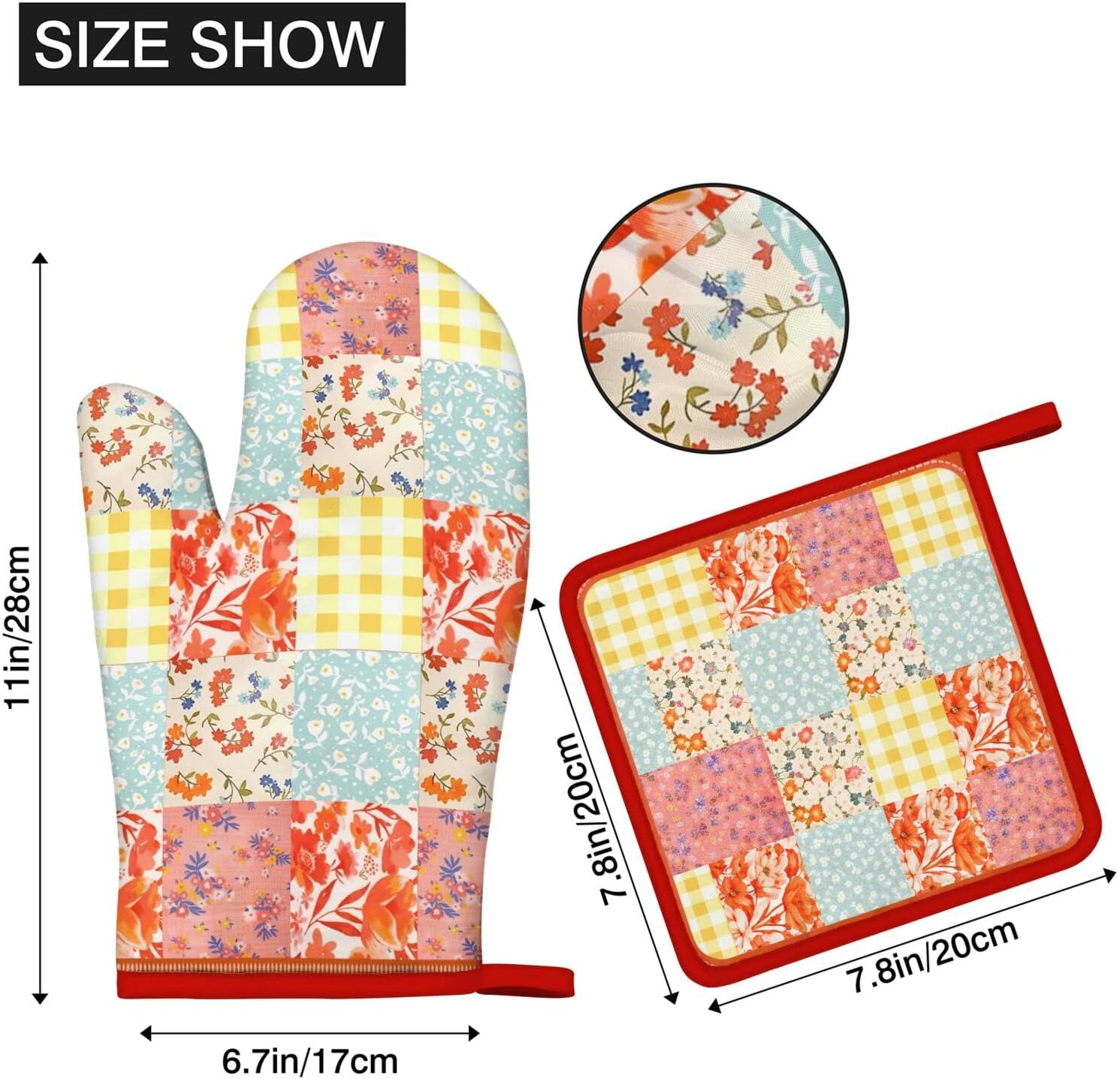 4 PCS Cotton Oven Mitts and Pot Holders Sets,Pioneer Flower Oven Gloves Heat Resistant Colorful Kitchen Mitts Hot Pads,Kitchen Decor for Women Cooking Baking Grilling BBQ (Trellis Small Floral)