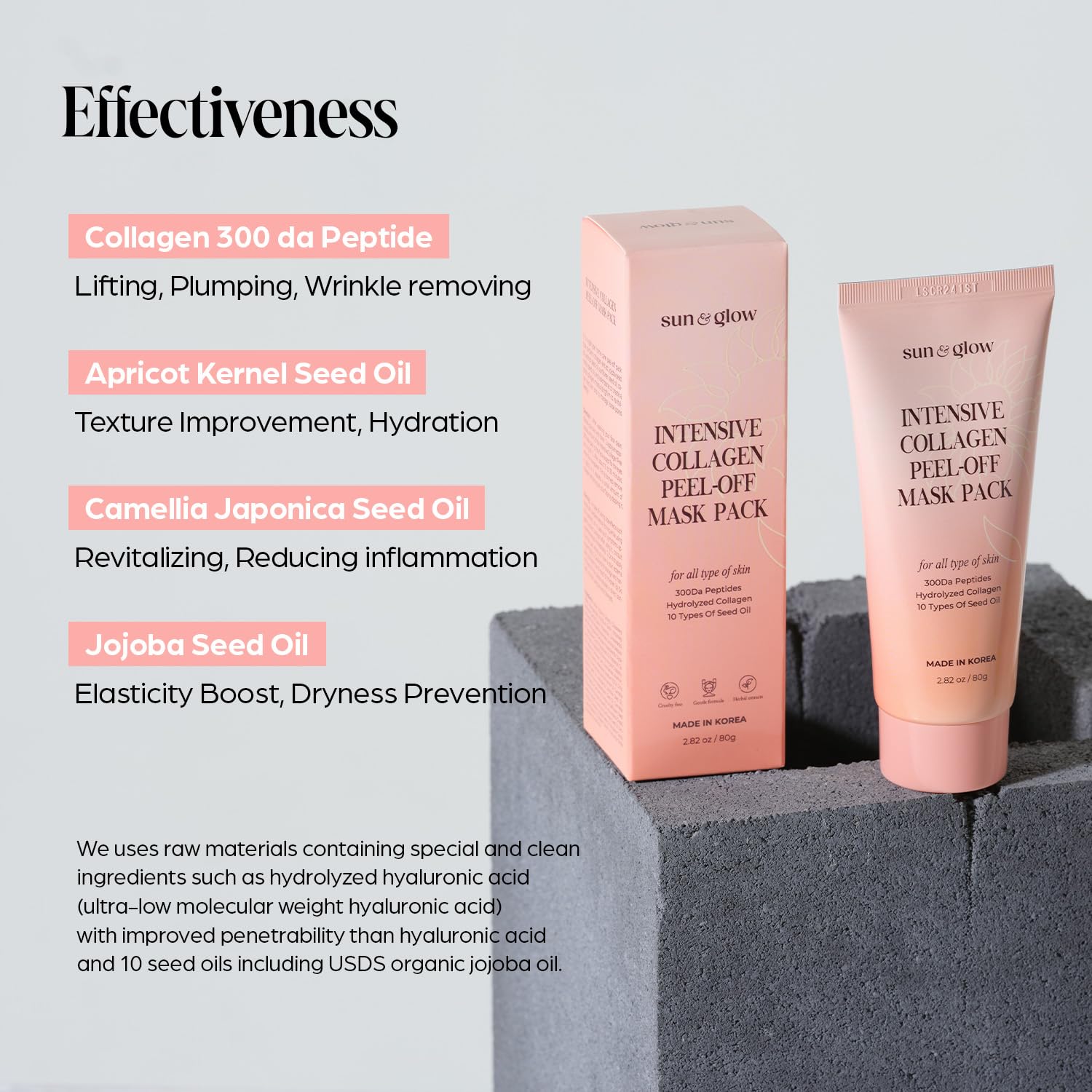 SUN & GLOW Intensive Collagen Peel-Off Mask Pack Hydrolyzed 300da Low-Molecular Collagen(300da Peptides) 10 Types of Seed Oil Korean Skincare Gel Type Home Care Wrapping Mask (2.82oz 80g) - Image 5