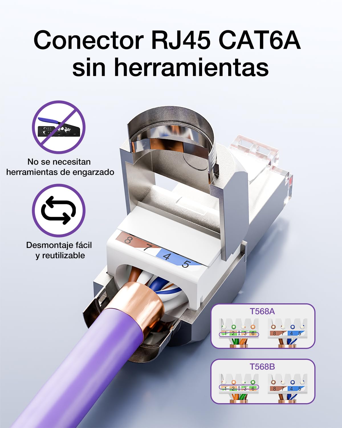 VCELINK Connettore RJ45 senza attrezzi Cat6A Cat6 per cavo di installazione spina RJ45 schermato 10 Gbps 500 MHz, supporta cavi di rete da 22 a 24 AWG, 4 pezzi