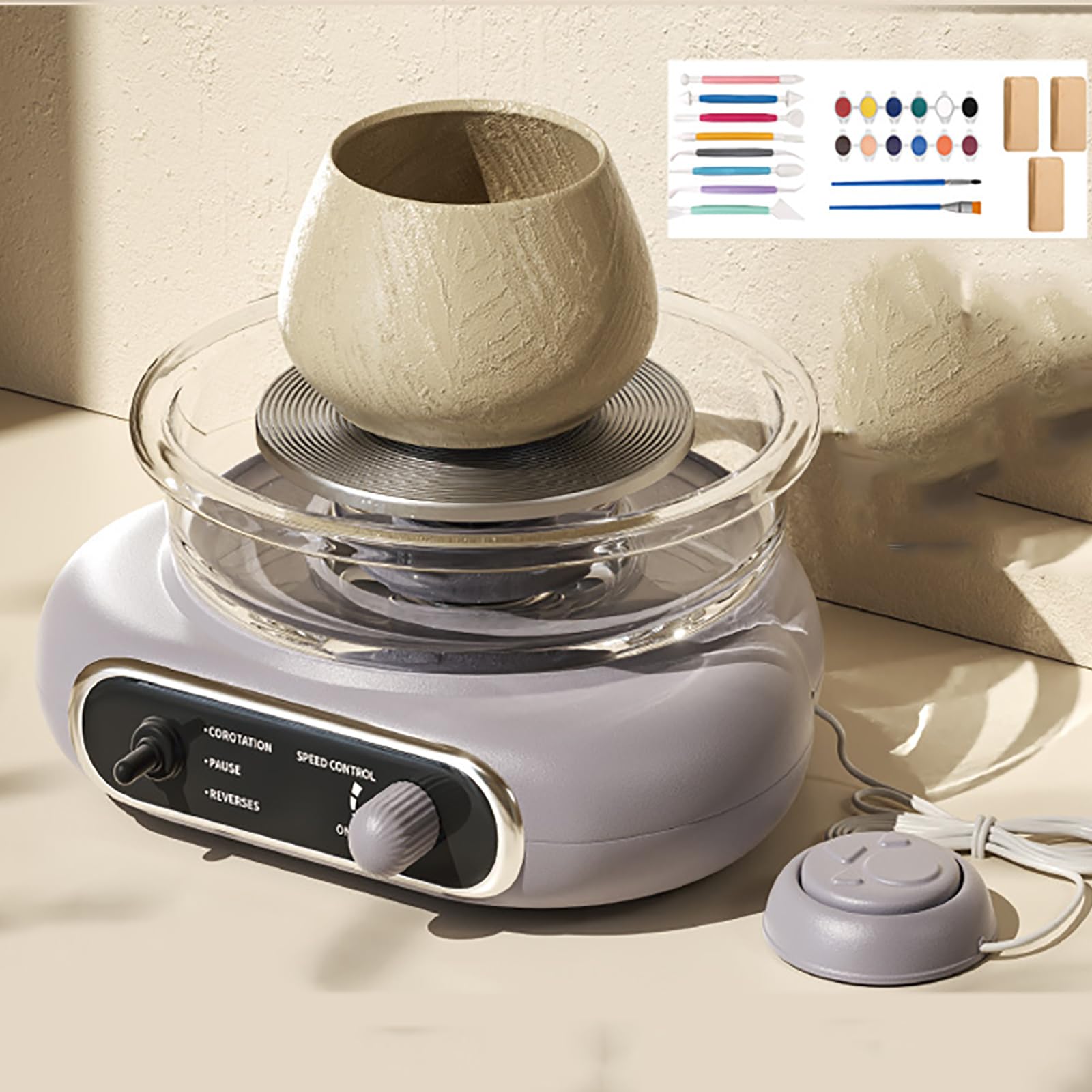 Macchina elettrica in ceramica per la produzione di ceramiche, velocità regolabile e rotazione reversibile, ideale per artisti e hobbisti