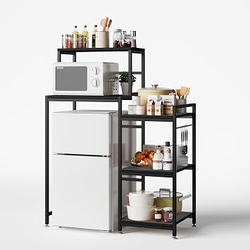 COCOLUCKY 6-Tier Mini Fridge Stand with Storage,Mini Fridge Shelf,Mini Coffee Bar with Mini Fridge Space,Baker Racks,Microwave Stand,Mini Fridge Cabinet with Storage for Dorm KitchenBlack Wood Grain
