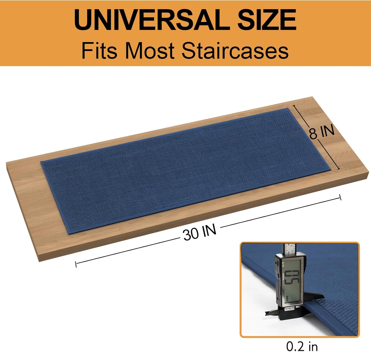 Stair Treads Carpet for Wooden Steps with Non Slip Rubber Backing, 100% Polyester Soft Stairs Resistant Indoor Skid Runner Safety Rugs for Kids Elders and Pets (15, Dark Blue, 30" * 8")