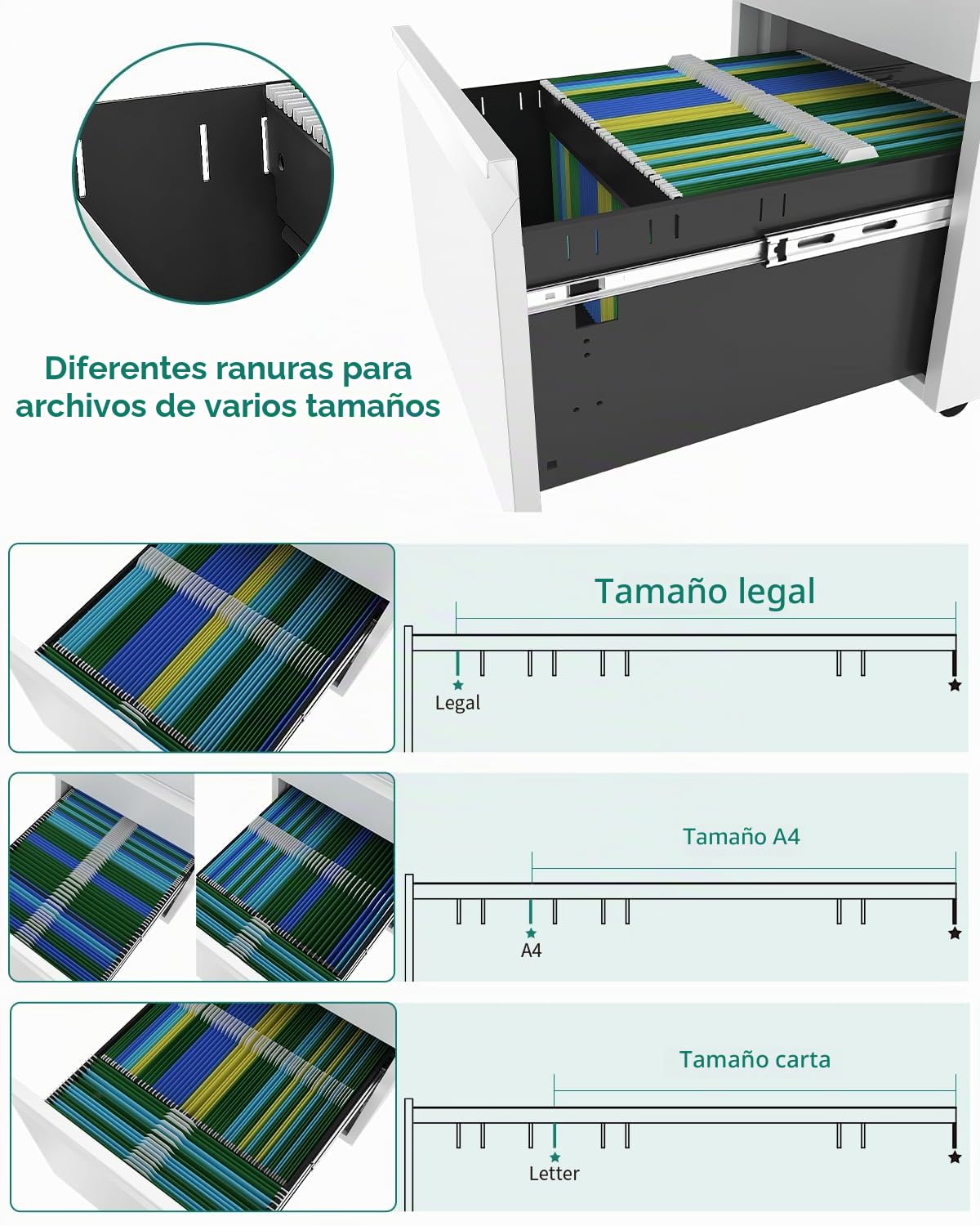 YITAHOME Armario Archivador Móvil, 3 Cajones Cajonera de Oficina con Ruedas, Metalico Mueble Oficina Archivador con Cerradura y Llave para Carta/A4, Blanco, 46 x 39 x 62cm