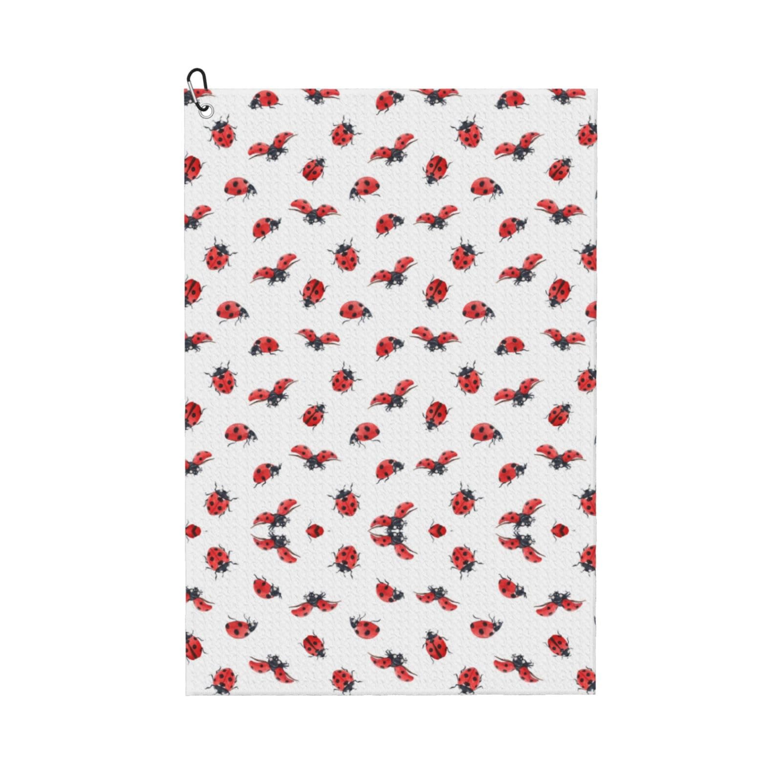 peiyeety Watercolor Ladybug Microfiber Golf Towel with Carabiner Clip, 16x24 Inch Absorbent Waffle Weave Towel for Golf Bags