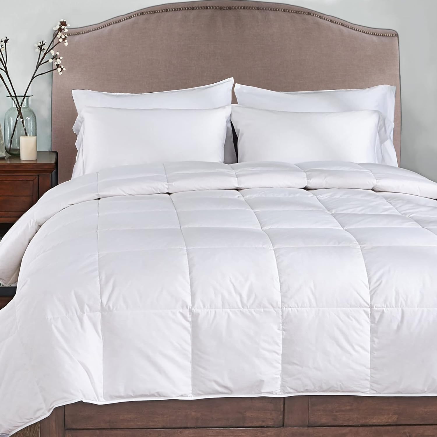 Firefly White Goose Nano Down and White Feather Lightweight Comforter - 100% Cotton Cover, Responsible Down Standard Certified, Hypoallergenic | 45 oz of Down | Machine Washable | Size: King