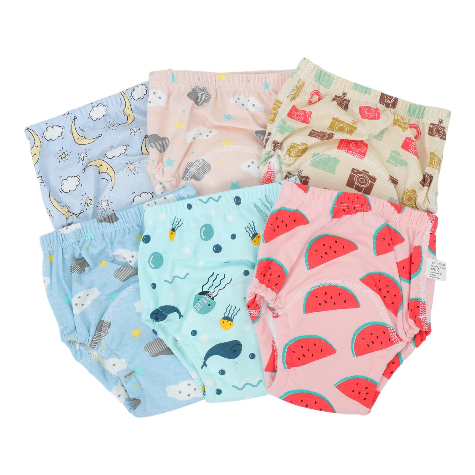 SHOWERORO 6 Piezas de Pantalones de Entrenamiento para Bebés de Algodón Alta Absorción y Protección contra Fugas, Transpirables para Bebés Activos y Viajes