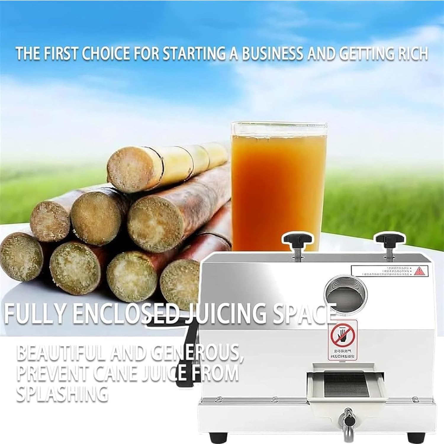 Commercial Table Top Sugar Cane Machine, Manual Stainless Steel Sugar Cane Juicer, with 60Mm Cane Inlet, 3 Rollers, Output Capacity of 220 Lbs/Hr