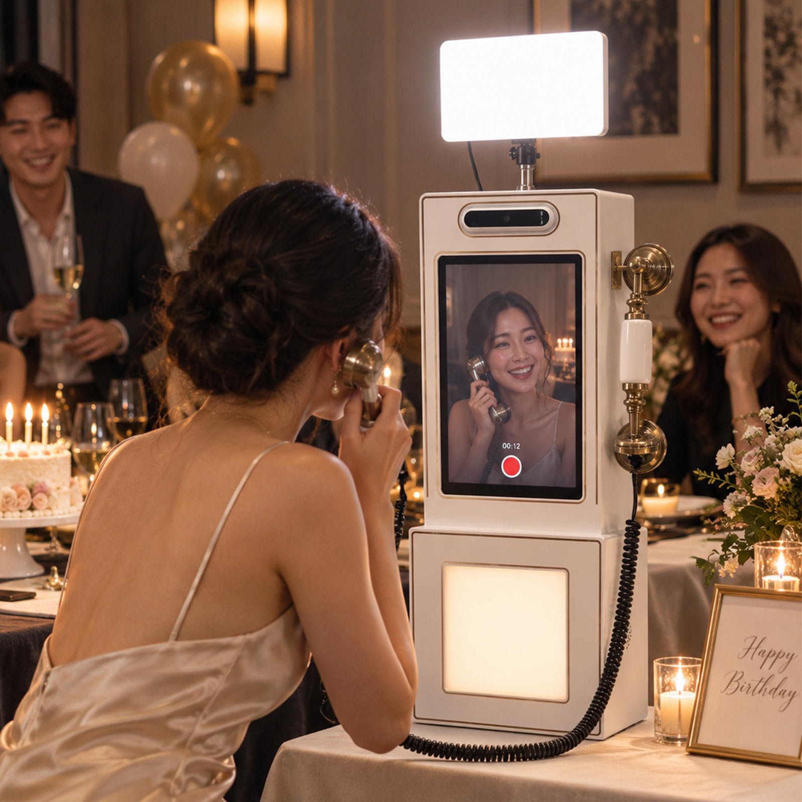Livre d'or vidéo Mariage, téléphone Vintage Livre d'or Audio et vidéo avec écran Tactile 10,1" & lumière LED & 64 Go & enregistrer & Partage e-Mail, Messages vidéo pour Anniversaires