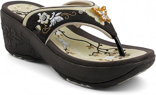 Gold Pigeon Shoes GP Wedge Platform Thong Sandals for Women: 8161 Brown, EU38