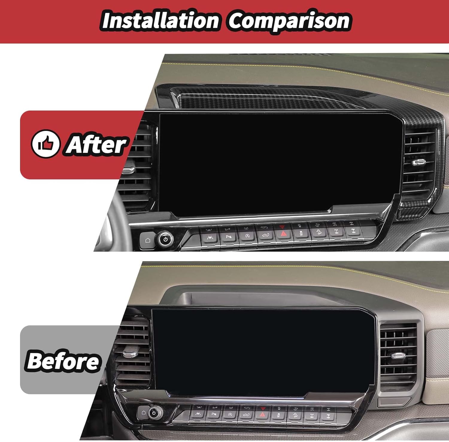 JeCar for Silverado Carbon Fiber Interior Center Console Dash Panel Trim Cover Trim for 2022 2023 2024 Chevrolet Chevy Silverado 1500 (1pcs)