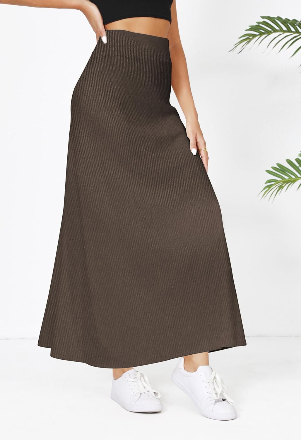 Urban CoCo Elastic Waist A-Line Long Maxi Skirt Below Knee for Women Fall Winter - Image 2