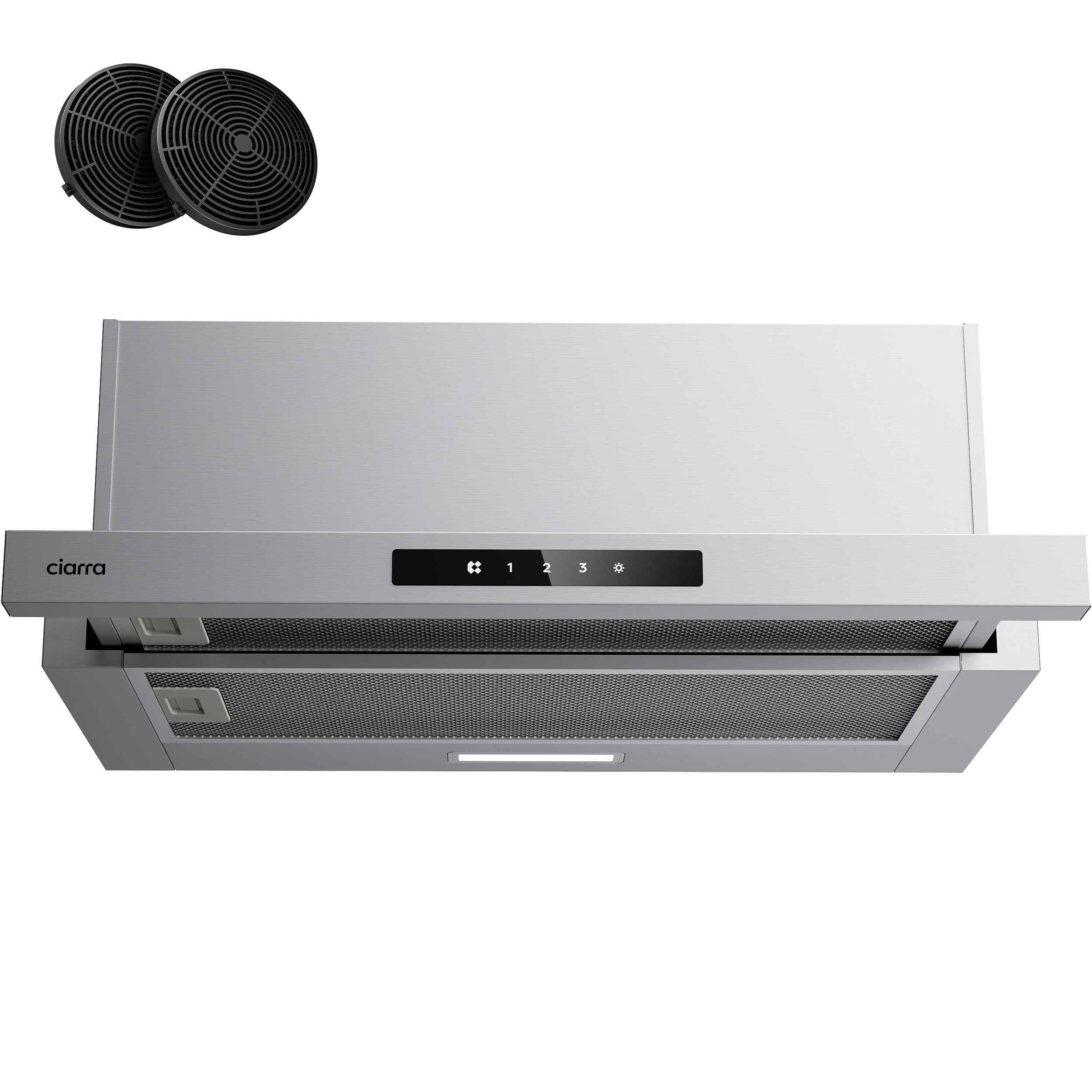 CIARRA CBCS6909A Campana Extractora Telescópica Cocina 60 cm 600 m³ / h Clase A+ 3 Niveles Acero Inox Control Táctil Iluminación LED Filtro de Carbón CBCF055