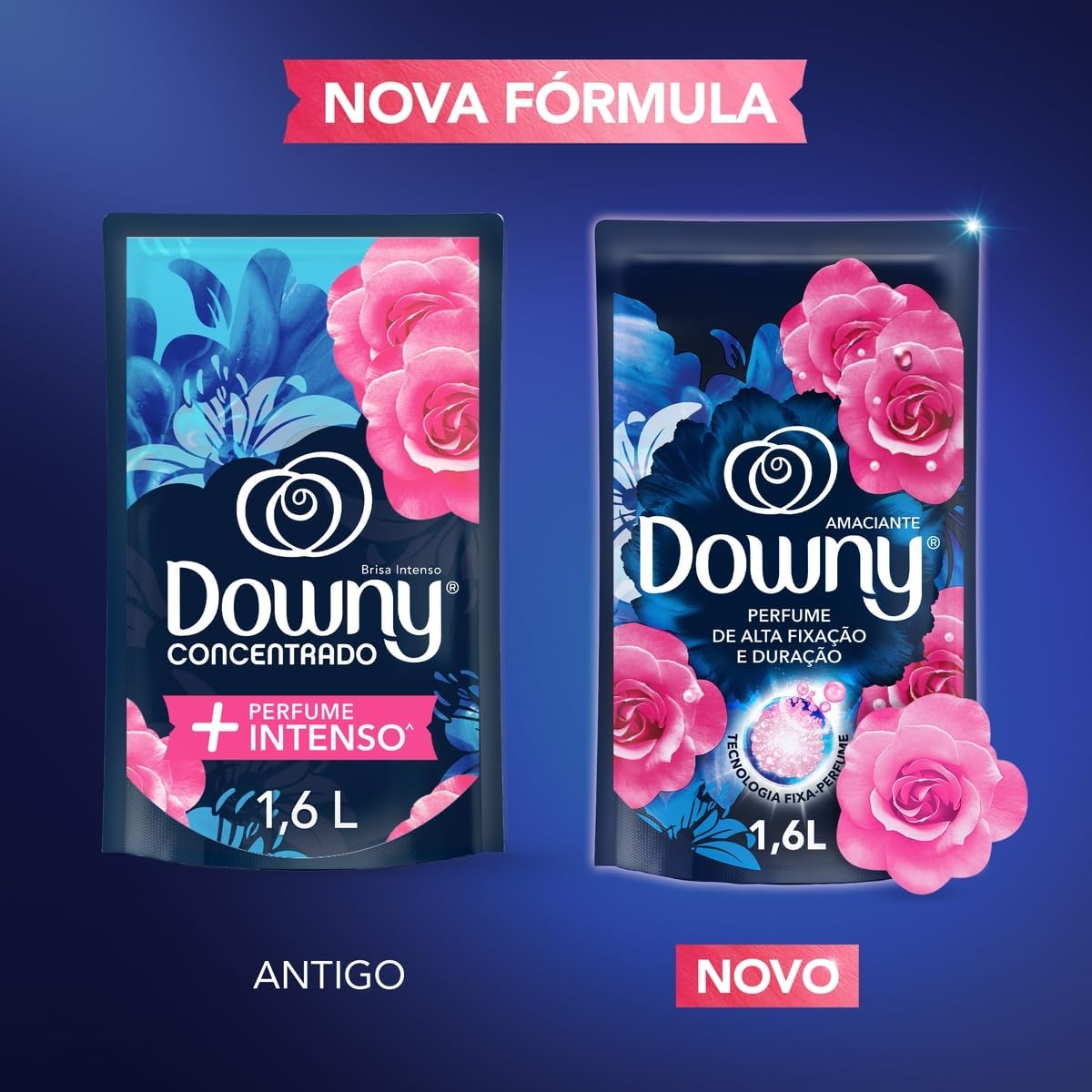 DOWNY Amaciante Concentrado Brisa Intenso 1.6L, Rende 6.4L, Perfume + Intenso