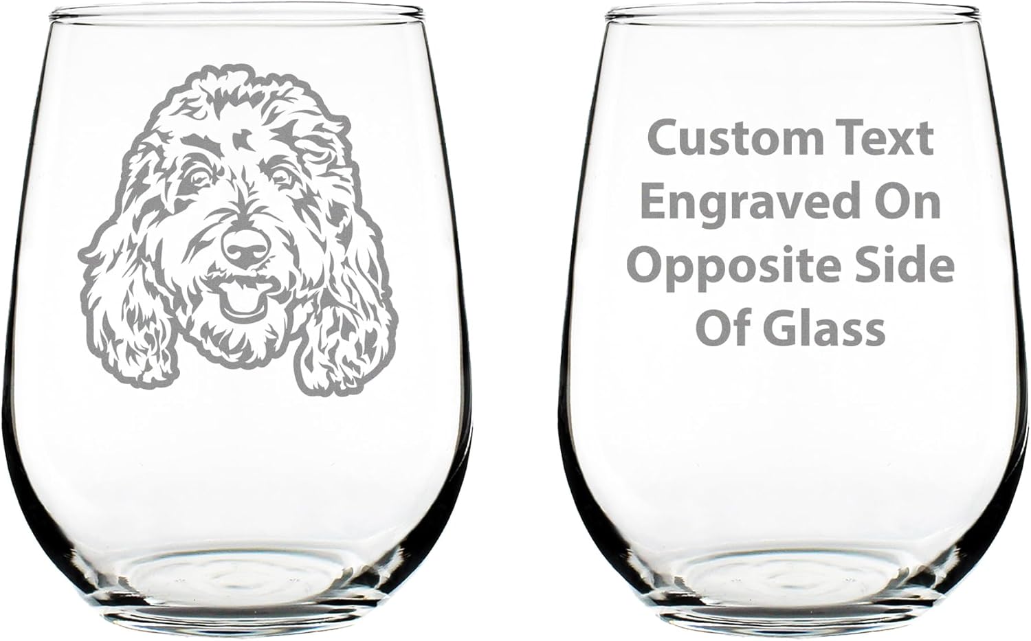 Custom Golden Doodle Face - Stemless Wine Glass - Goldendoodle Gifts for Women & Men - Large 17 Ounce Glasses - Customized Glasses