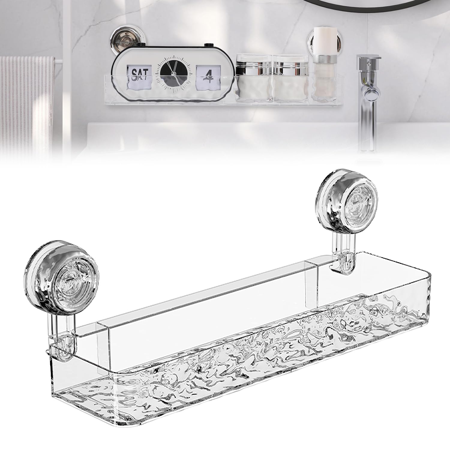 Corrugated Suction Cup Storage Holder Movable Suction Cup Shower Shelf No-Drill Wall Mounted Storage Holder for Bathroom Kitchen