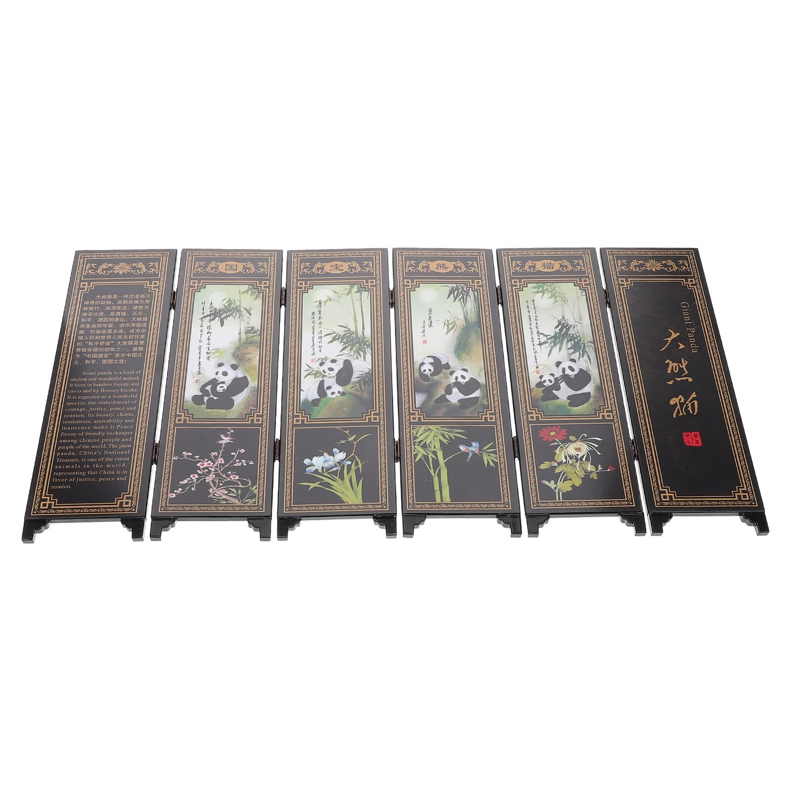 Mini écran pliant bois panneaux laqué ornement de table et paravent miniature panda