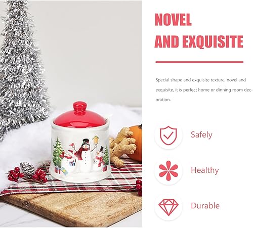 Miniatura 5 de Alipis Tarro de condimento de muñeco de nieve de cerámica, tarro de caramelo de Navidad, caja de condimentos decorativa para cocina, contenedor de