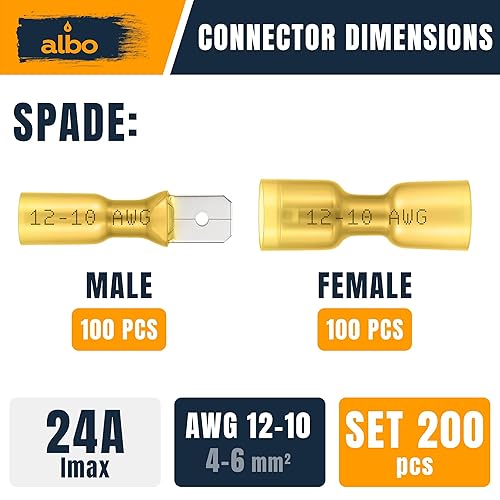 Miniatura 2 de Kit de 200 conectores de pala termorretráctiles macho y hembra, terminales eléctricos impermeables AWG 12-10, conectores de terminales de cable