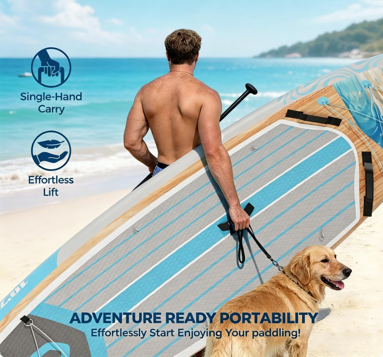 Tabla de Paddle Surf Hinchable 11’, Gran Capacidad 450LB, Estable para Principiantes, con Remo Ajustable, Soporte para cámara, Antideslizante, Accesorios completos – Ideal para Lago, río o Playa
