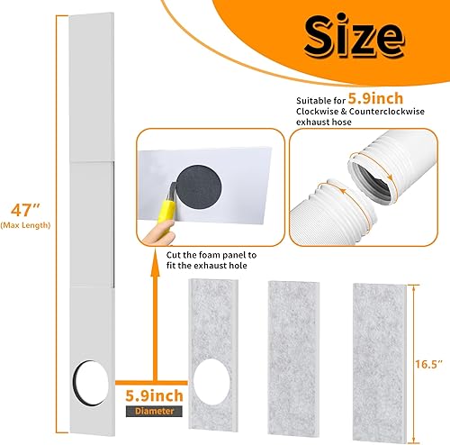 Miniatura 3 de LBG Products Kit de sellado de ventana de aire acondicionado portátil aislado, kit de ventilación de ventana de CA ajustable, placas de sellado con