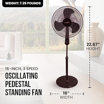 HomePointe FS40-19MB Oscillating Stand Fan, Black, 16-In. - Quantity 1